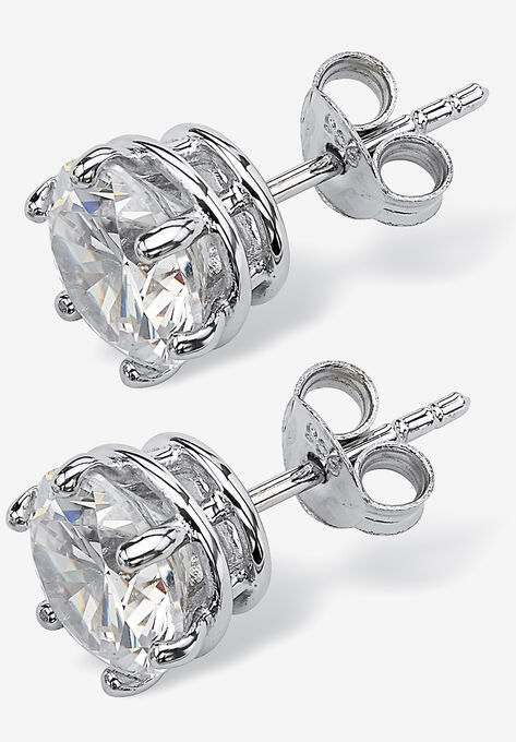 Round Cubic Zirconia Stud Earrings in Platinum over Silver (8.5mm), , on-hover image number null