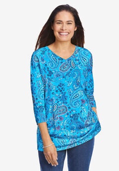 Perfect Printed Three-Quarter Sleeve V-Neck Tee