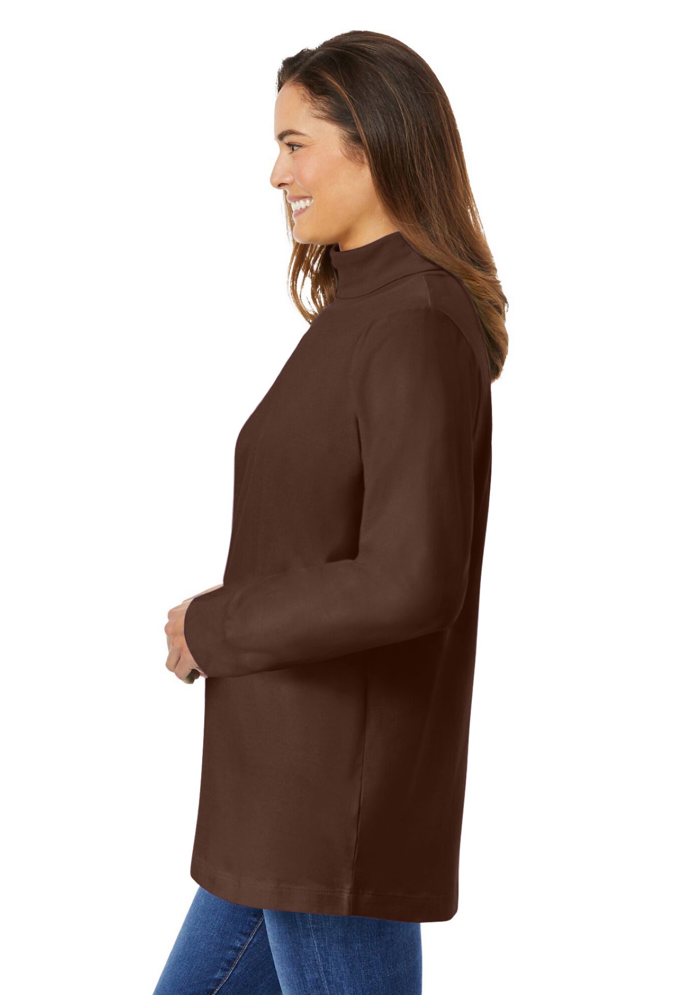 Perfect Long-Sleeve Turtleneck Tee, CHOCOLATE, alternate image number 2