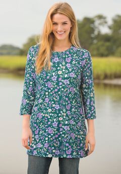 Perfect Printed Three-Quarter-Sleeve Scoopneck Tunic