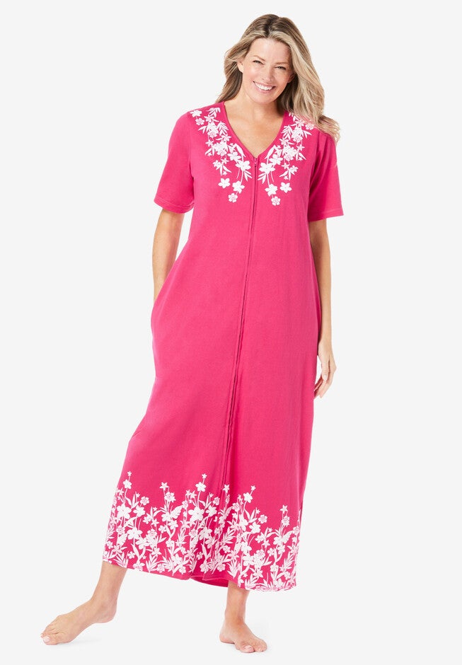 Knit Zip Long Lounger, PINK BURST MEADOW FLORAL, hi-res image number 0