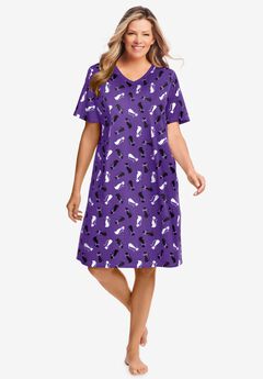 V-Neck Short Sleeve Knee-Length Cotton Sleepshirt