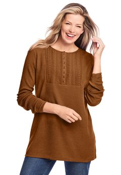 Waffle Thermal Lace Bib Henley Tee