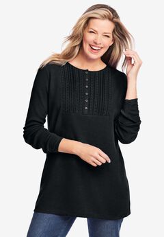 Waffle Thermal Lace Bib Henley Tee