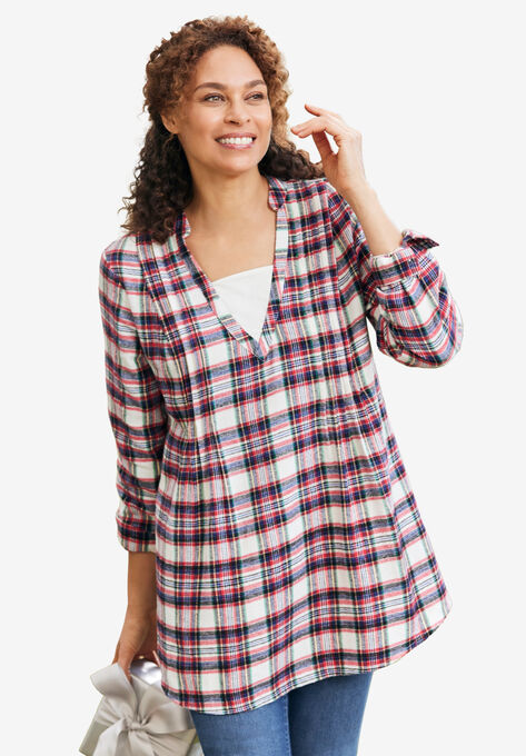 Flannel Tunic With Layered Look, IVORY MULTI PLAID, hi-res image number null
