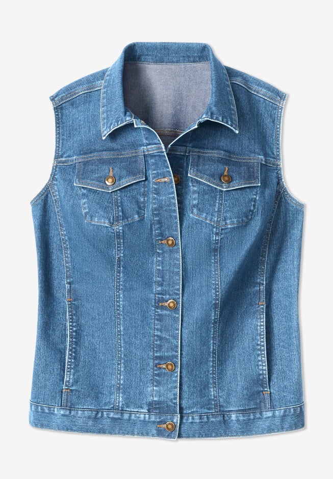 Stretch Denim Vest for Plus Size Women, Light Stonewash | Woman Within