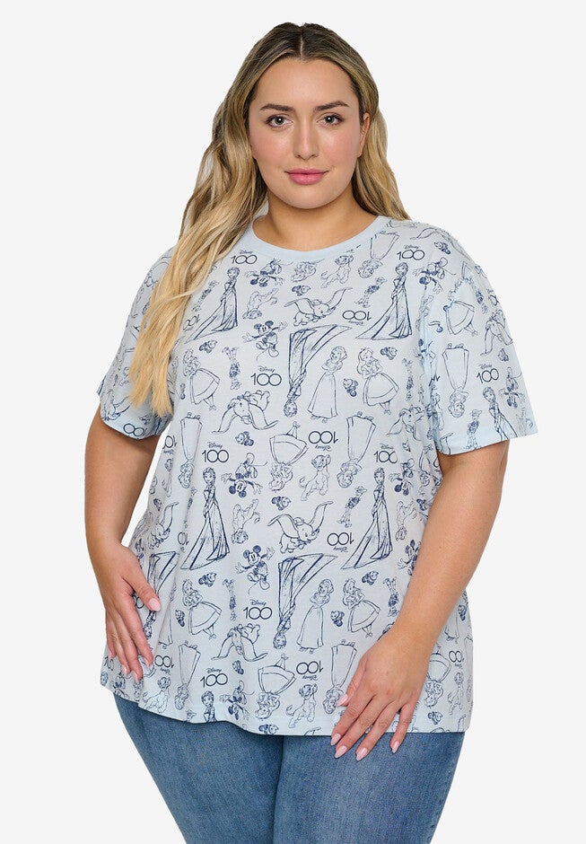 Disney 100 Characters All-Over Print T-Shirt Light Blue, , alternate image number 1