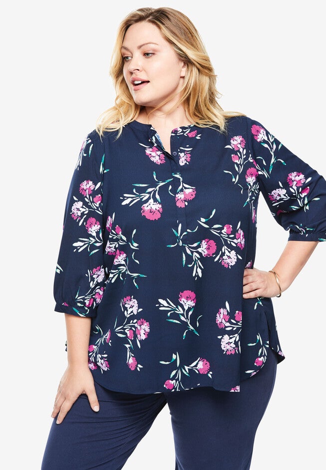 Mandarin Pleat-Back Blouse, RADIANT ORCHID CARNATION, hi-res image number null