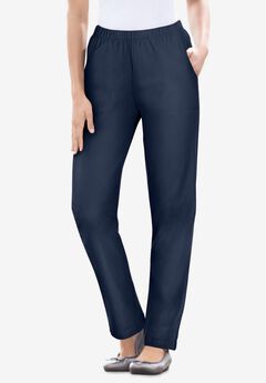 Fineline Pull-On Elastic Waist Straight-Leg Stretch Denim Jeans