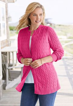 Cotton Cable Knit Cardigan Sweater