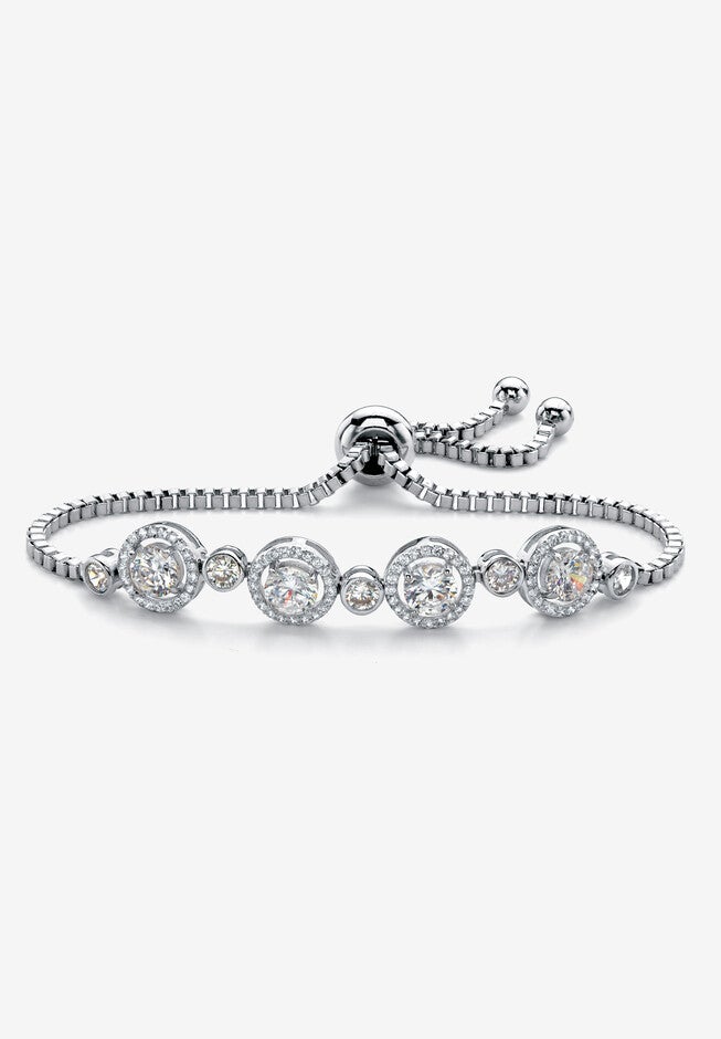 Silvertone Cubic Zirconia Adjustable Slider Drawstring Bracelet 9 inches, SILVER, hi-res image number 0