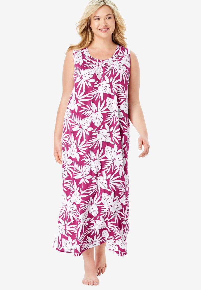 Long Sleeveless Lounger by Dreams & Co.®, BRIGHT BERRY LEAF, hi-res image number 0