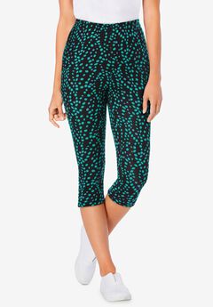 Stretch-Cotton Knit Pull-On Printed Capri Leggings