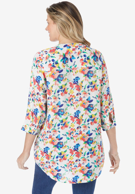 Three-Quarter Sleeve Tab-Front Tunic, , on-hover image number null