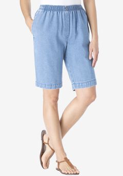 7-Day Elastic-Waist Cotton Denim Short
