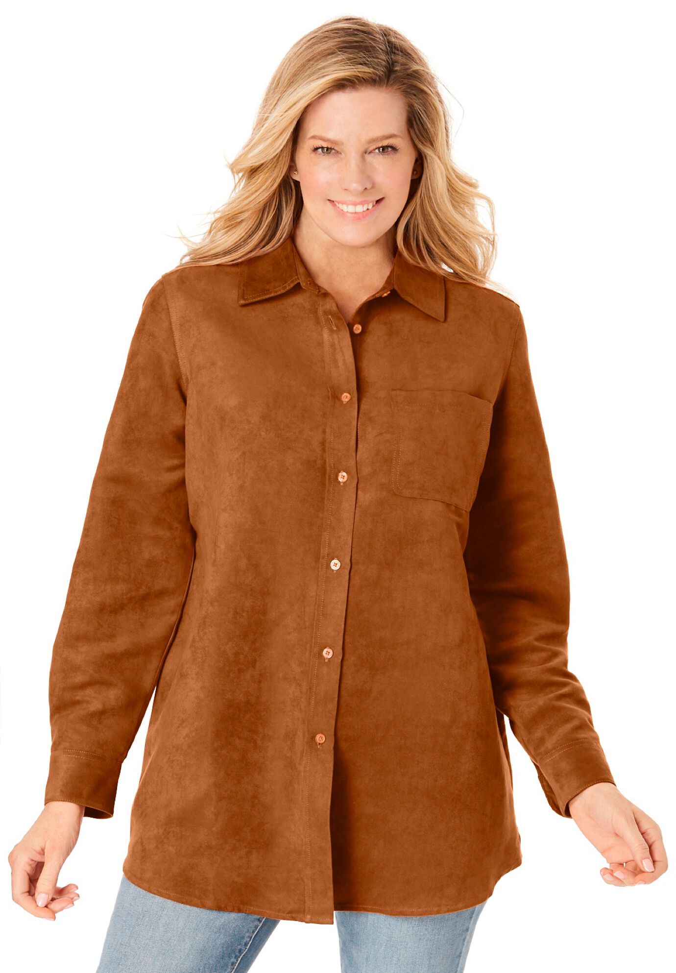 Soft Faux Suede Shirt, , alternate image number 3