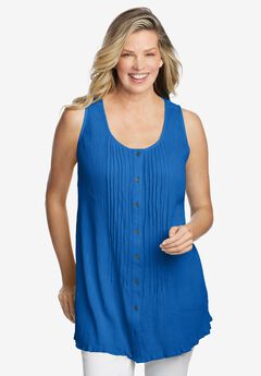 Sleeveless Pintuck Gauze Shirt