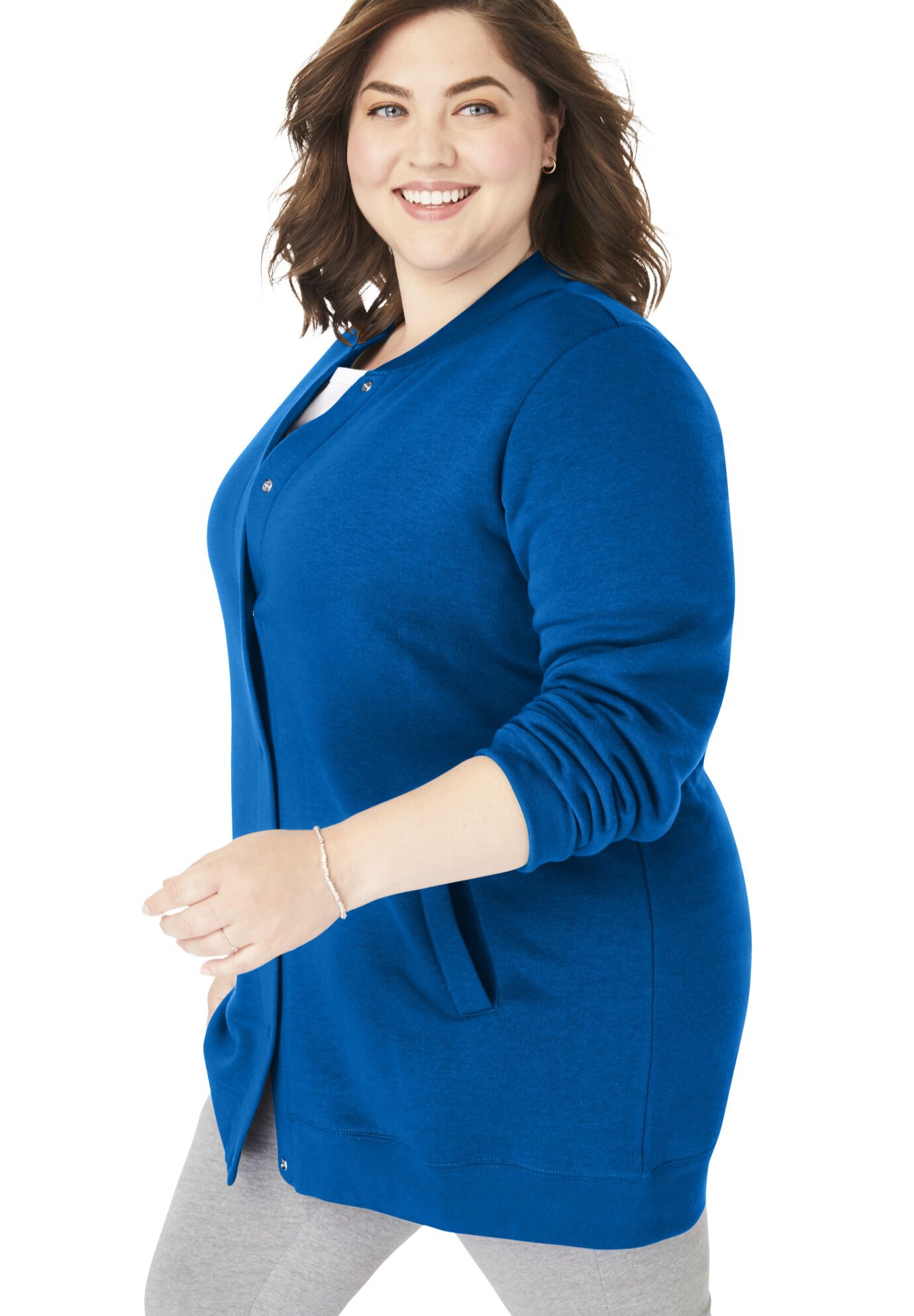 Fleece Baseball Jacket, BRIGHT COBALT, alternate image number 2