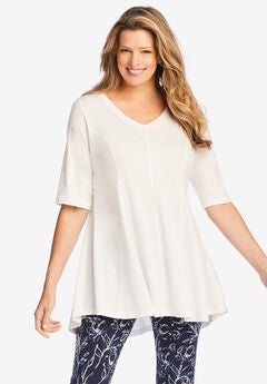Elbow Sleeve V-Neck Fit and Flare Tunic
