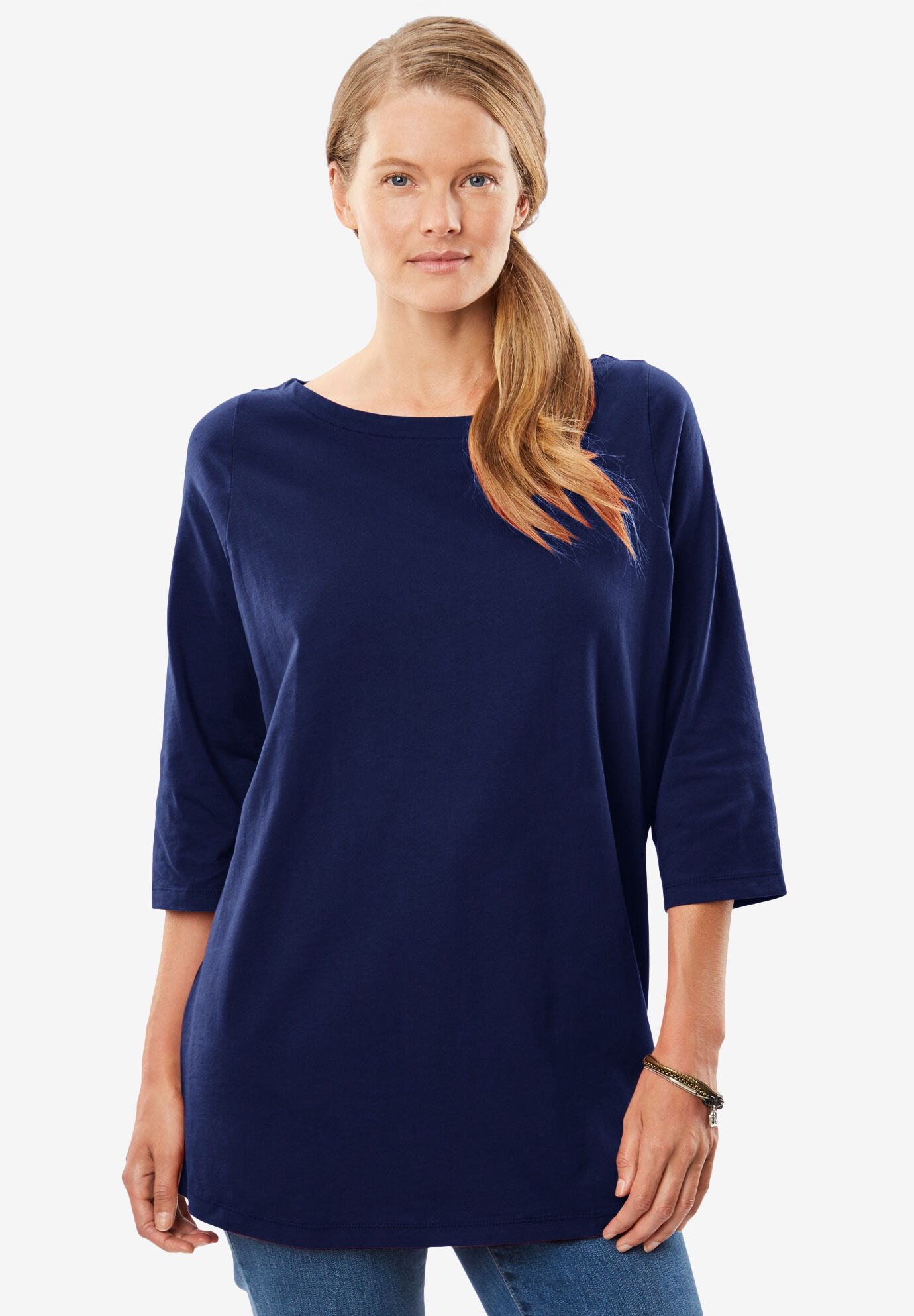 Crushed 3/4 Sleeve 'Ocean' V-Neck main image 0