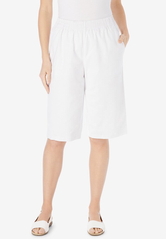 Elastic-Waist Chino Bermuda Short, WHITE, hi-res image number 0
