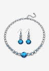 Silver Tone Collar Necklace and Earring Set, Simulated Birthstone, SEPTEMBER, hi-res image number null