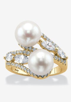 Gold over Sterling Silver Pearl and Marquise Cubic Zirconia Ring