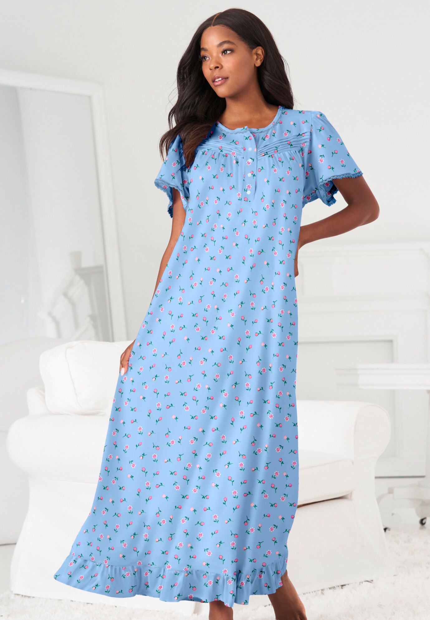Long Halter Chiffon Gown with 3D Floral Neck Pearl Pink Plus Size