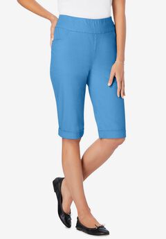 Pull-On Flex-Fit Elastic-Waist Stretch Denim Jeans Shorts