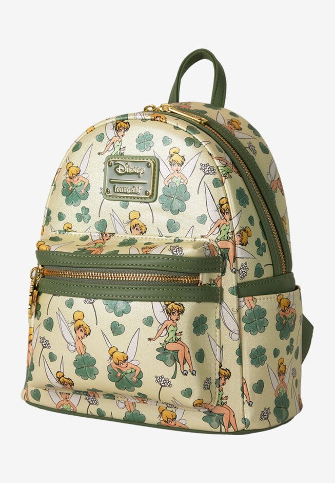 Loungefly x Disney Peter Pan Tinker Bell Clover All-Over Print Mini Backpack, GREEN, alternate image number null