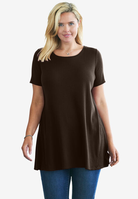Washed Thermal Trapeze Tunic, CHOCOLATE, hi-res image number null