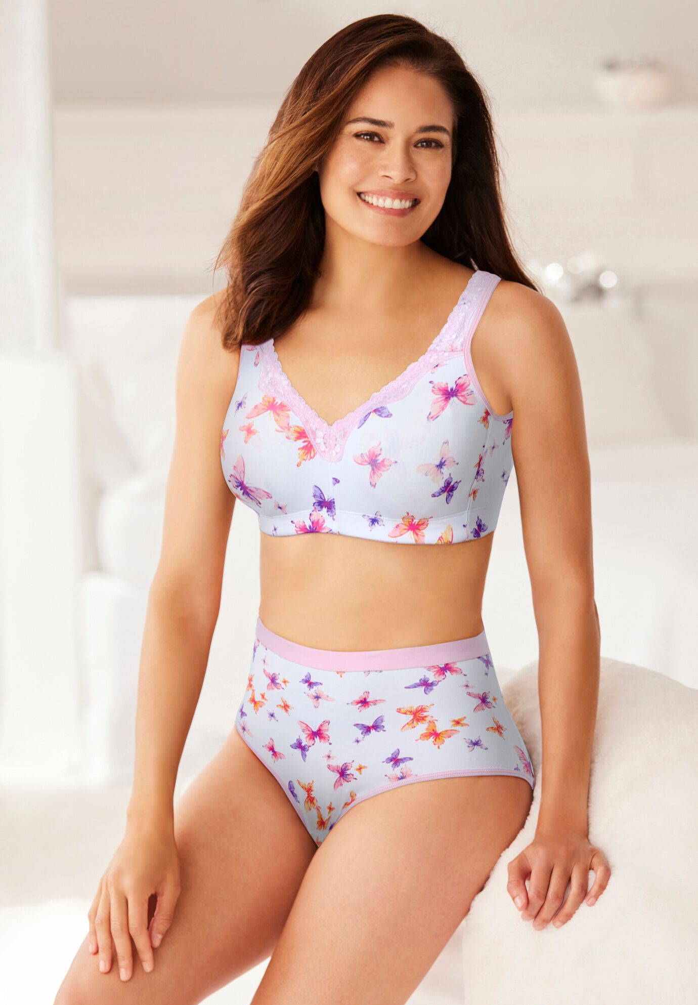 Cotton Comfort Wireless Bra & Matching 3-Pack Microfiber Panty Set, , hi-res image number 0