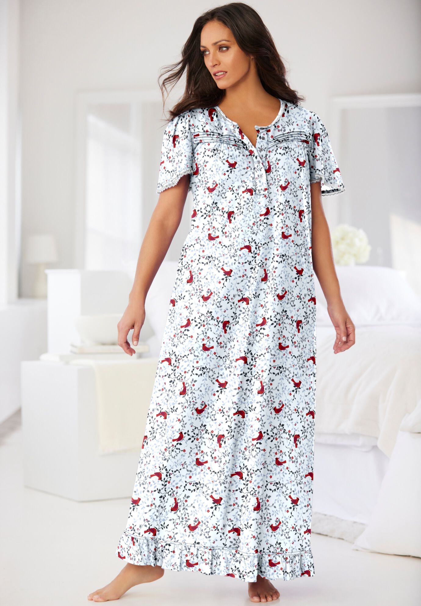 Dreams Co. Women s Plus Size Long Floral Print Cotton Gown M Pink Ditsy
