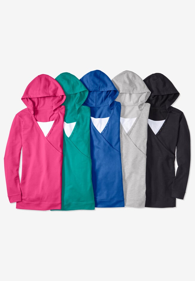Layered-Look Hooded French Terry Sweatshirt, , alternate image number null