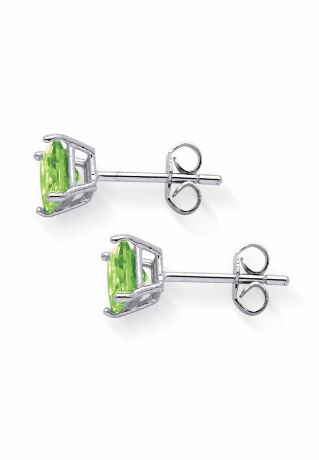 Sterling Silver Stud Princess Cut Simulated Birthstone Stud Earrings, , on-hover image number 1