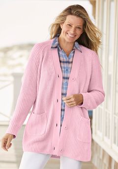 Button-Front Shaker Cardigan