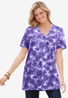 Perfect Printed Short-Sleeve Shirred V-Neck Tunic