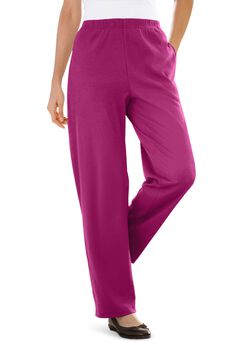 Womens Plus-Size 7-Day Knit Ribbed Straight-Leg Pull-On Pants