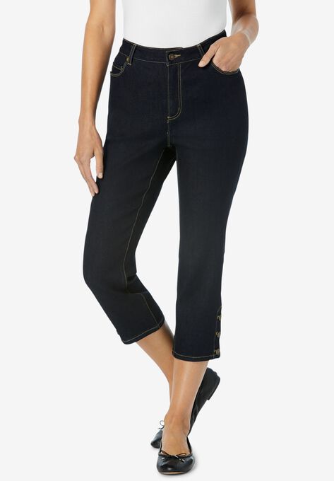 Perfect Denim Capri With Button Trim, , alternate image number null
