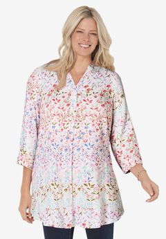 Rayon 7-Day Three-Quarter Sleeve Tab-Front Tunic