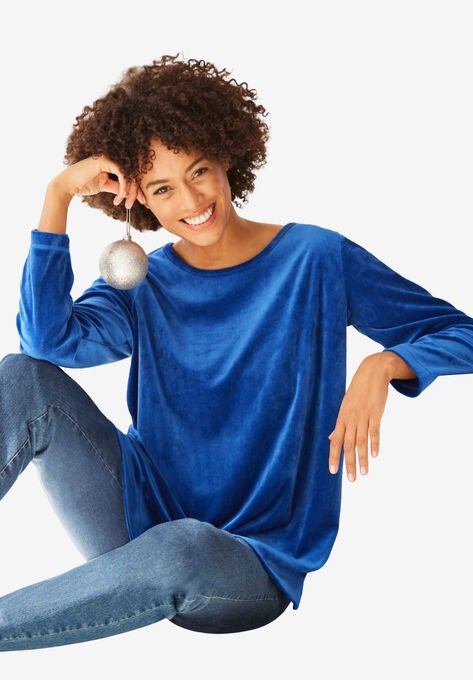 Plush Velour Tunic Sweatshirt, DEEP COBALT, hi-res image number null