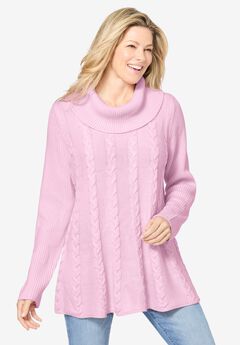 Cowl Neck Cable Knit Swing Sweater