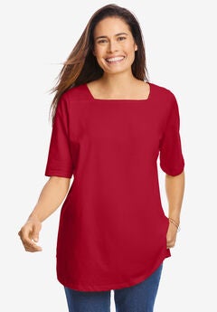 Perfect Elbow-Sleeve Square-Neck Tee