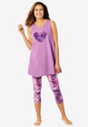 Scoopneck Tank & Capri Legging PJ Set , PLUM BURST TIE DYE, hi-res image number null
