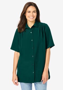 Short-Sleeve Peachskin Button-Front Shirt