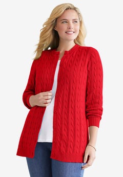 Cotton Cable Knit Cardigan Sweater