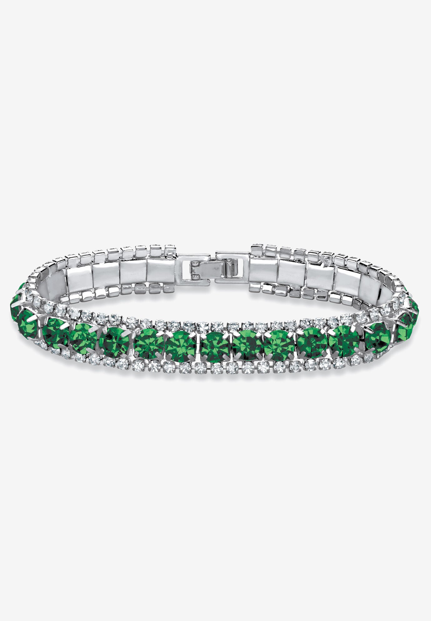 Silver Tone Tennis Bracelet Simulated Birthstones and Crystal, 7 inches, MAY, hi-res image number 0