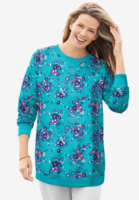 Fleece Sweatshirt, AQUAMARINE BLOSSOM, hi-res image number null