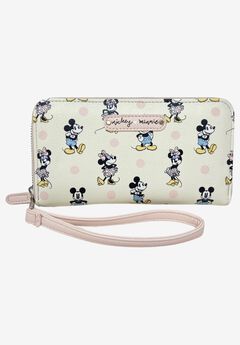 Disney Minnie Mouse Wallet All-Over Print Zip Around Pastel Wristlet Strap
