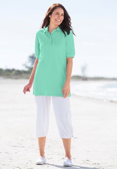 Elbow-Sleeve Polo Tunic
